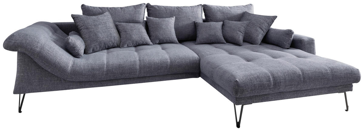 ECKSOFA in Mikrofaser Blau  - Blau/Schwarz, Konventionell, Textil/Metall (310/192cm) - Livetastic