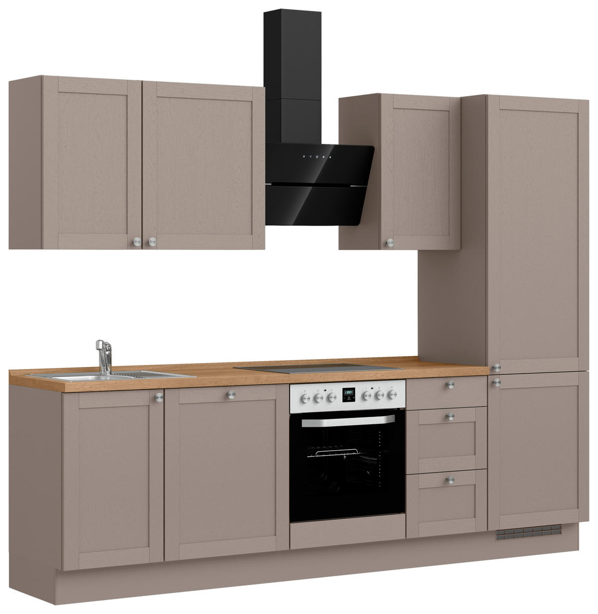 KÜCHENBLOCK Frame 270 cm  in Eichefarben, Beigebraun  - Edelstahlfarben/Eichefarben, MODERN, Holzwerkstoff/Metall (270cm) - Nobilia