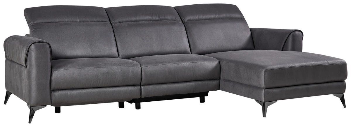 ECKSOFA Grau Mikrofaser  - Schwarz/Grau, Design, Textil/Metall (273/169cm) - Livetastic