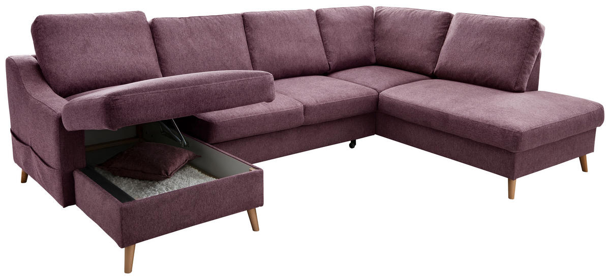 WOHNLANDSCHAFT in Struktur Bordeaux  - Bordeaux/Naturfarben, Konventionell, Holz/Textil (150/301/200cm) - P & B
