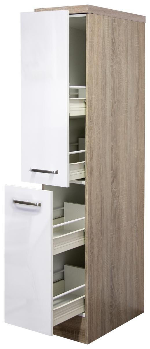 APOTHEKERSCHRANK 30/161,6/57 cm  in Sonoma Eiche, Weiß Hochglanz  - Edelstahlfarben/Weiß Hochglanz, MODERN, Holzwerkstoff/Metall (30/161,6/57cm) - FlexWell