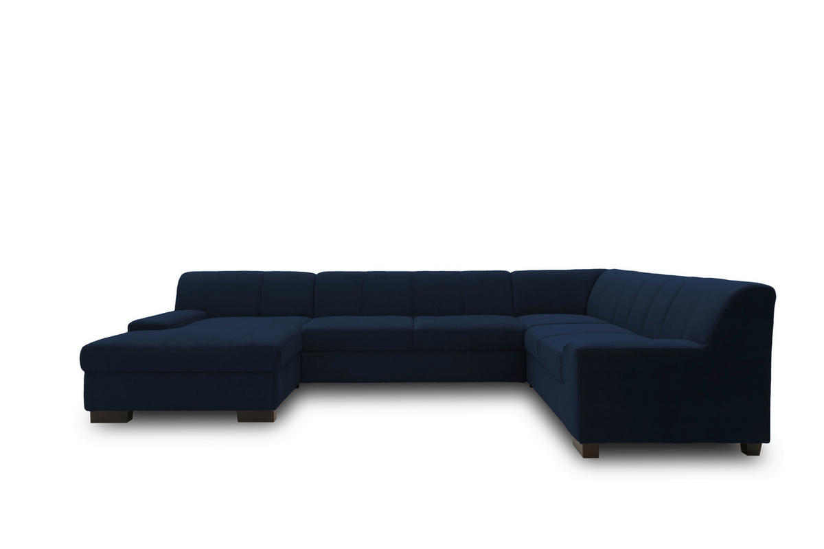 WOHNLANDSCHAFT Blau Webstoff  - Wengefarben/Blau, Design, Holz/Textil (153/328/212cm) - MID.YOU