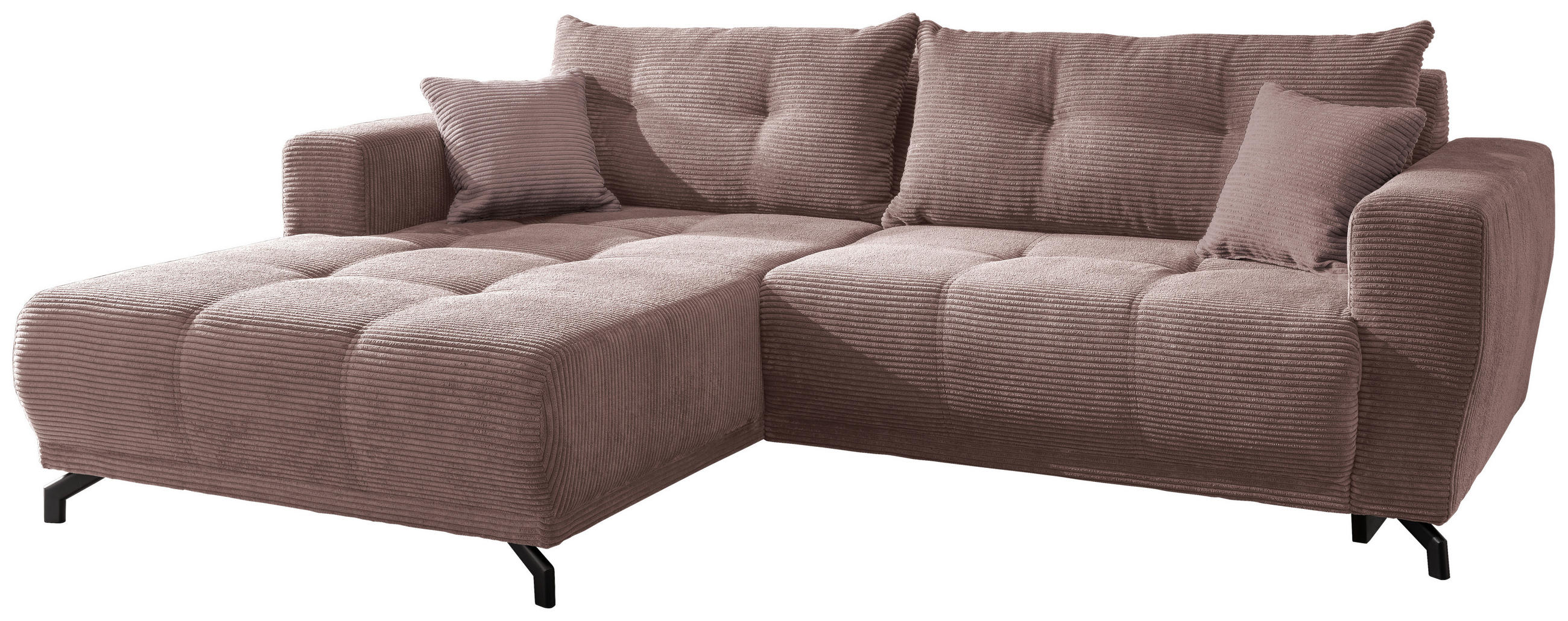 ECKSOFA Rosa Cord  - Schwarz/Rosa, MODERN, Holz/Textil (177/246cm) - MID.YOU