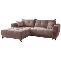 ECKSOFA in Cord Rosa  - Schwarz/Rosa, Modern, Holz/Textil (177/246cm) - MID.YOU