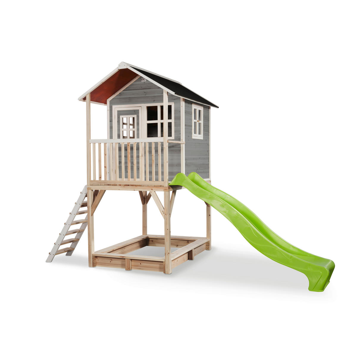 SPIELTURM  - Hellgrün/Grau, KONVENTIONELL, Holz (391/190/269cm) - EXIT Toys