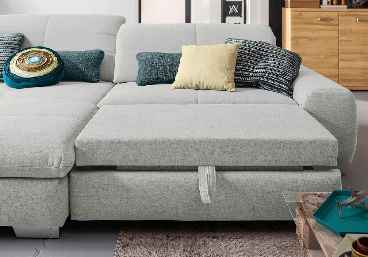 ECKSOFA Hellgrau Flachgewebe  - Chromfarben/Hellgrau, Design, Textil/Metall (198/276cm) - SetOne by Musterring