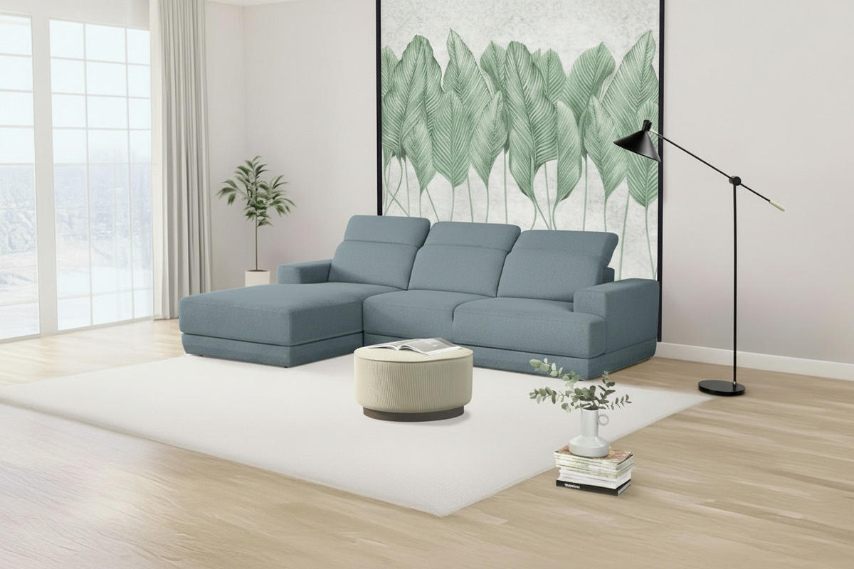 ECKSOFA Blau Webstoff  - Blau/Schwarz, Design, Kunststoff/Textil (204/293cm) - MID.YOU