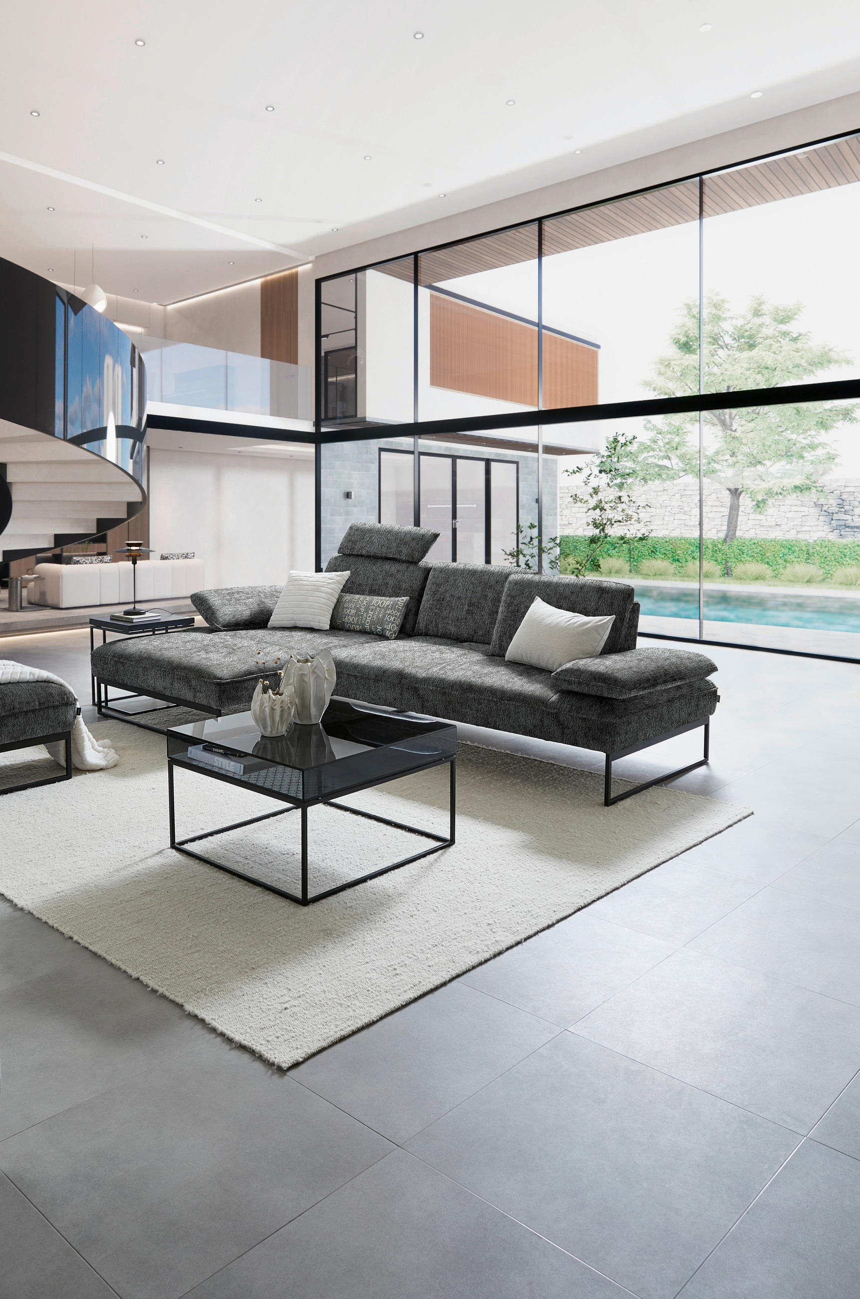 ECKSOFA in Chenille Anthrazit  - Anthrazit, Design, Textil/Metall (160/310cm) - Joop!
