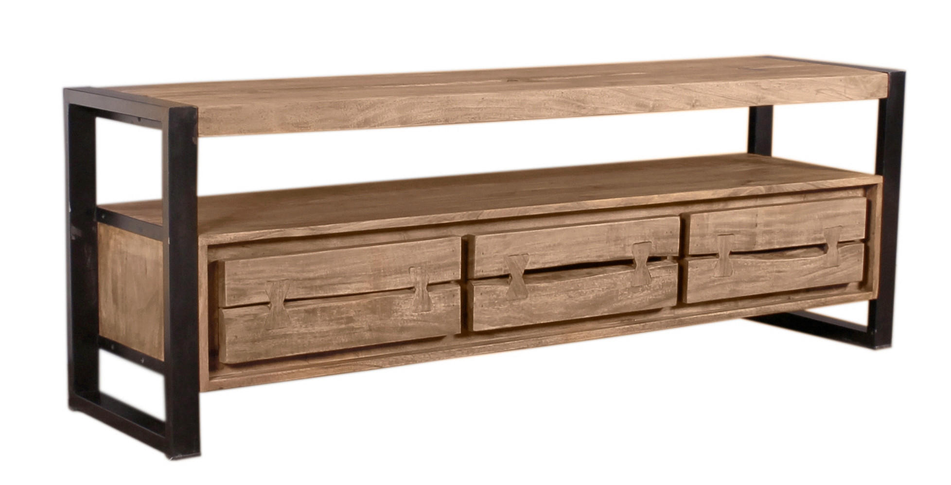 Mid.you Lowboard Natur, Schwarz 160x55x40 cm