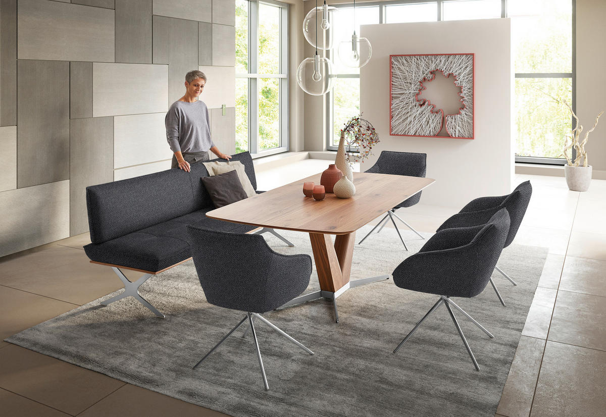 SITZBANK 214/88/66 cm  in Grau, Nussbaumfarben, Nickelfarben  - Edelstahlfarben/Nussbaumfarben, Design, Holz/Textil (214/88/66cm) - Koinor