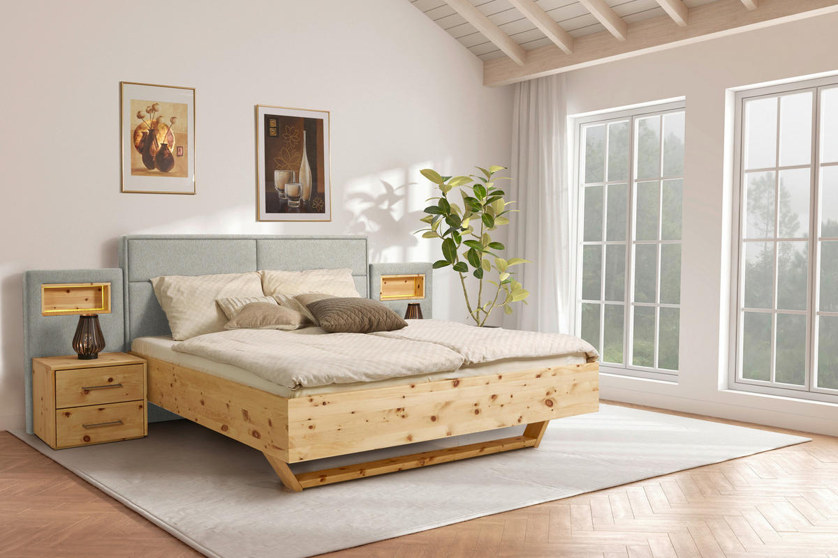 BETT 160/200 cm  in Naturfarben, Zirbelkieferfarben   - Zirbelkieferfarben/Naturfarben, Natur, Holz/Textil (160/200cm) - Valnatura