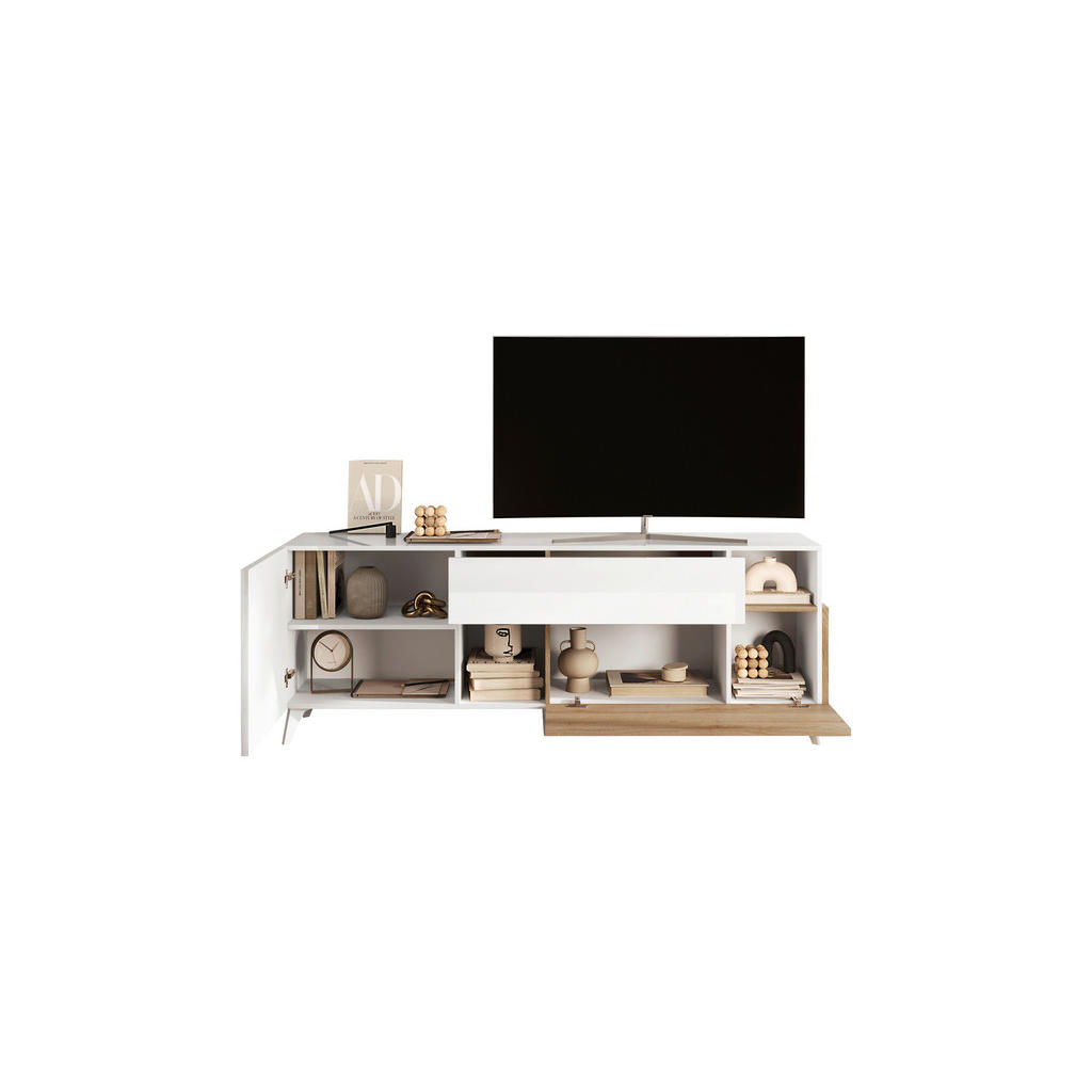 Thumbnail - Carryhome Tv-Element, Eiche, Weiß Hochglanz, Holzwerkstoff, 1 Fächer, 1 Schubladen, 181x67x42 cm, Kleinmöbel