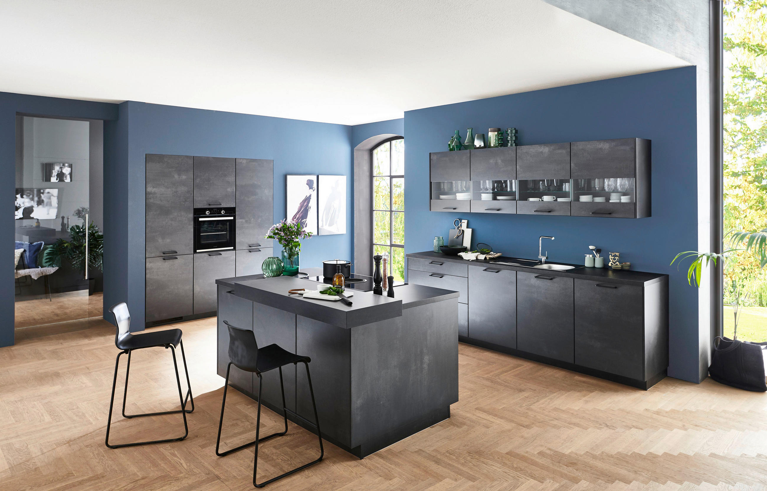 EINBAUKÜCHE 615  - Schwarz, Design, Holzwerkstoff - Celina