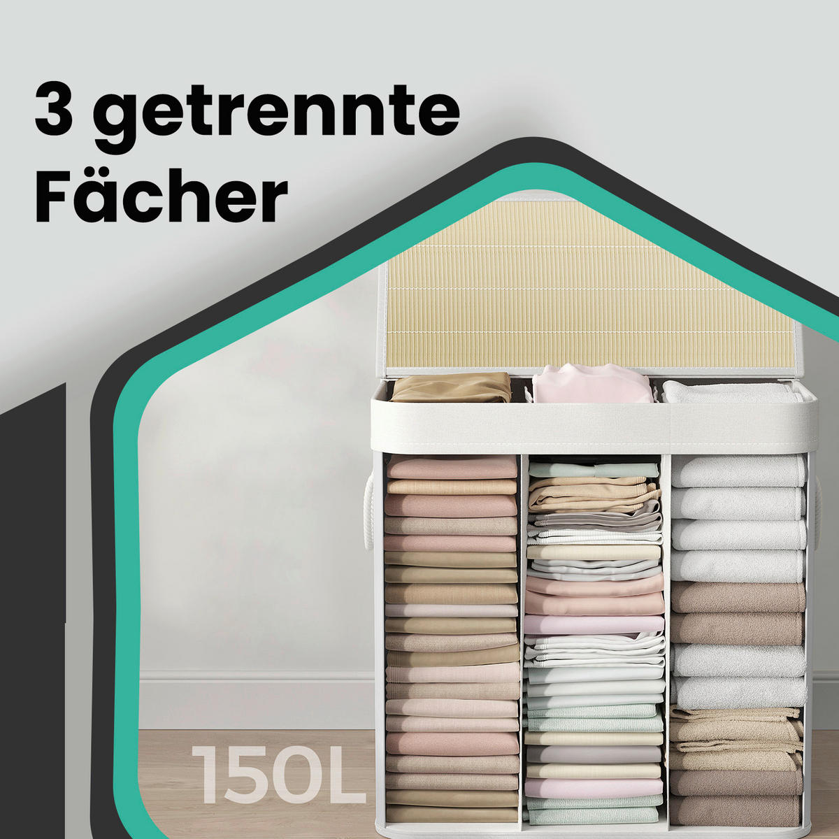 WÄSCHEKORB - Weiß, Basics, Naturmaterialien/Textil (60/61,5/40cm)
