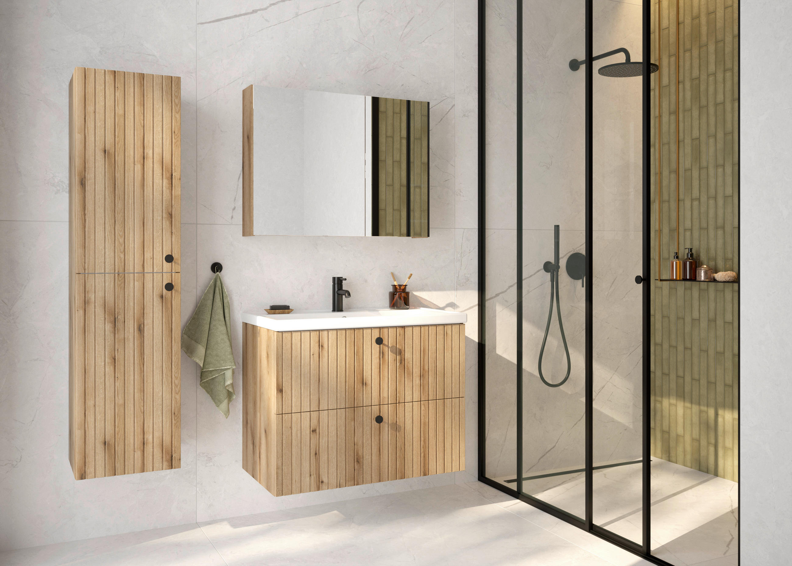 SPIEGELSCHRANK 80/60/15 cm - Eichefarben, MODERN, Glas/Holzwerkstoff (80/60/15cm) - MID.YOU