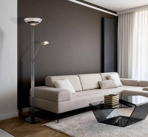 LED-STEHLEUCHTE - Schwarz, Design, Glas/Metall (40/180cm) - Globo
