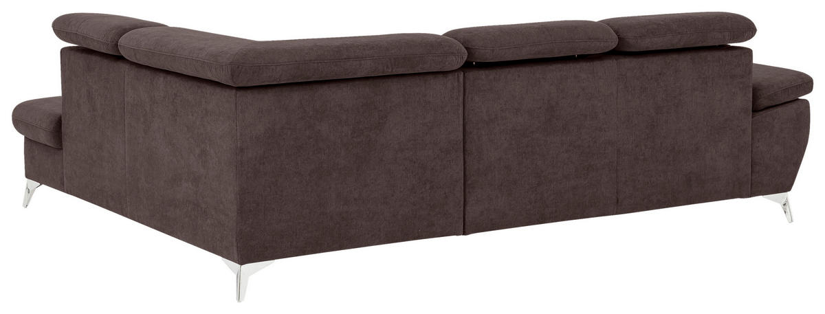 ECKSOFA in Mikrofaser Dunkelbraun  - Chromfarben/Dunkelbraun, Konventionell, Textil/Metall (256/209cm) - Livetastic