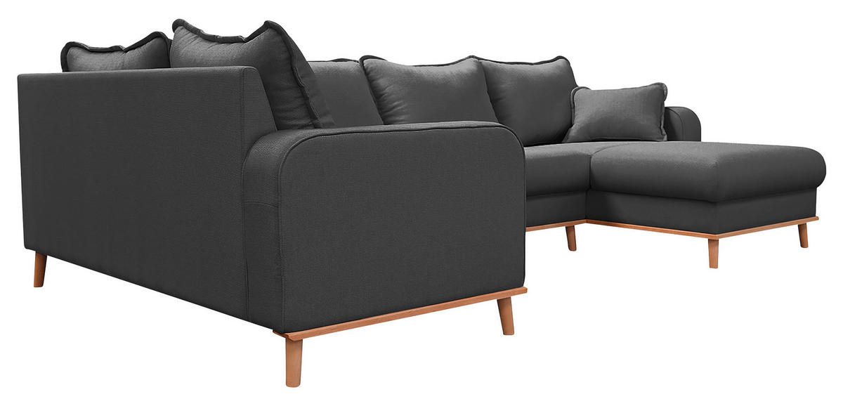 WOHNLANDSCHAFT in Textilgeflecht Dunkelgrau  - Wengefarben/Dunkelgrau, Design, Holz/Textil (167/296/170cm) - Livetastic