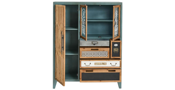 KOMMODE in 95/121/34 cm - Messingfarben/Blaugrau, LIFESTYLE, Glas/Holz (95/121/34cm) - Landscape