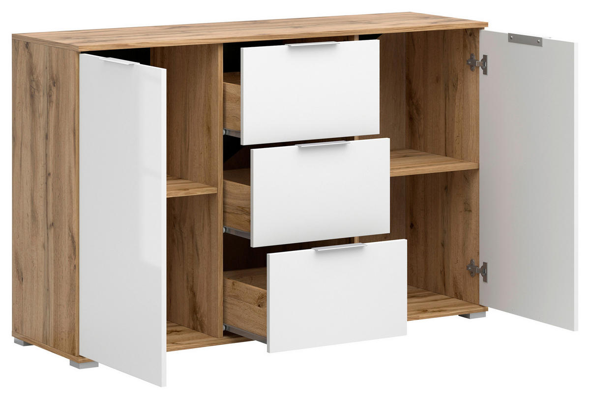 KOMMODE  in 135/86/41 cm  - Weiß Hochglanz/Silberfarben, Design, Holzwerkstoff/Kunststoff (135/86/41cm)