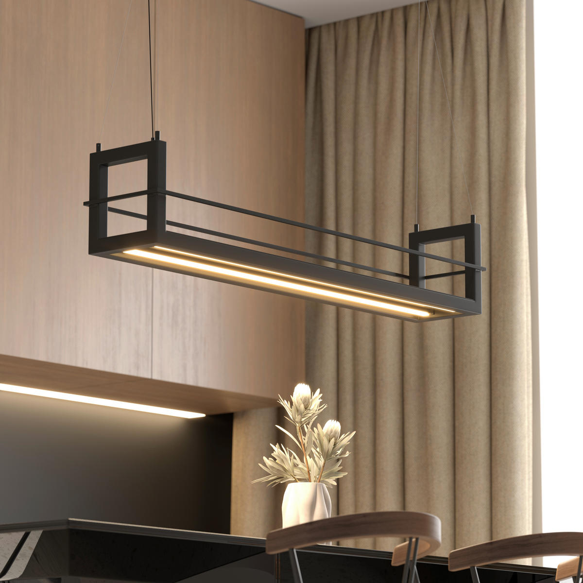 LED-HÄNGELEUCHTE Bury 118/22/150 cm   - Schwarz, Design, Metall (118/22/150cm) - Novel