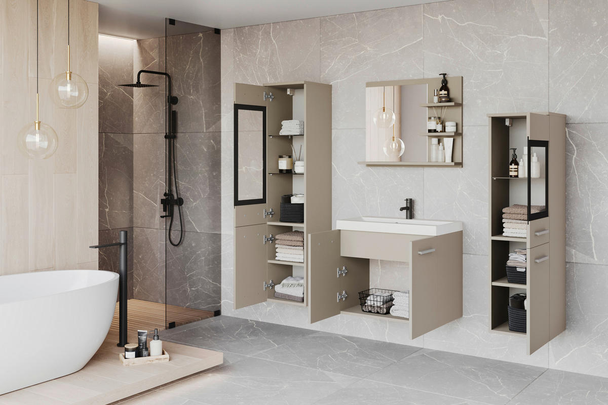 BADEZIMMER 5-teilig  in  - Kaschmir/Weiss, Lifestyle, Glas/Keramik (120,4/131,5/34,5cm) - P & B