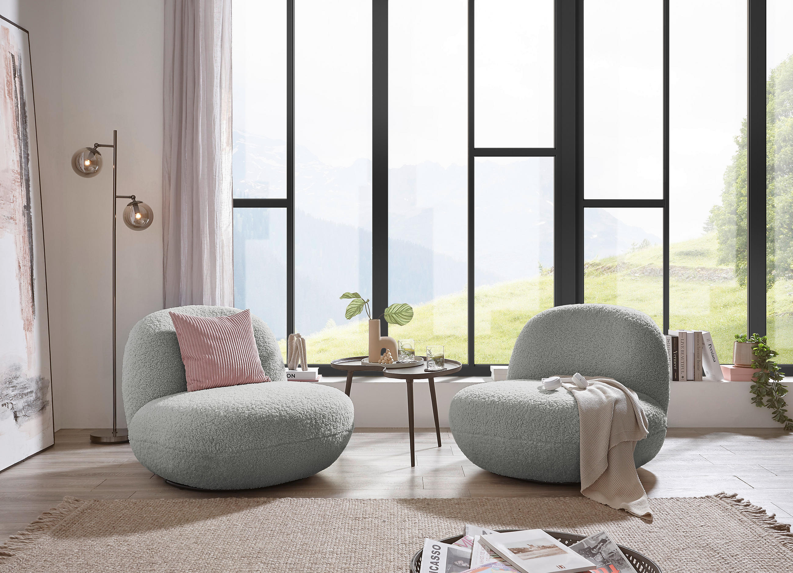 SESSEL in Teddystoff Silberfarben  - Silberfarben/Schwarz, Modern, Textil/Metall (85/70/99cm) - MID.YOU