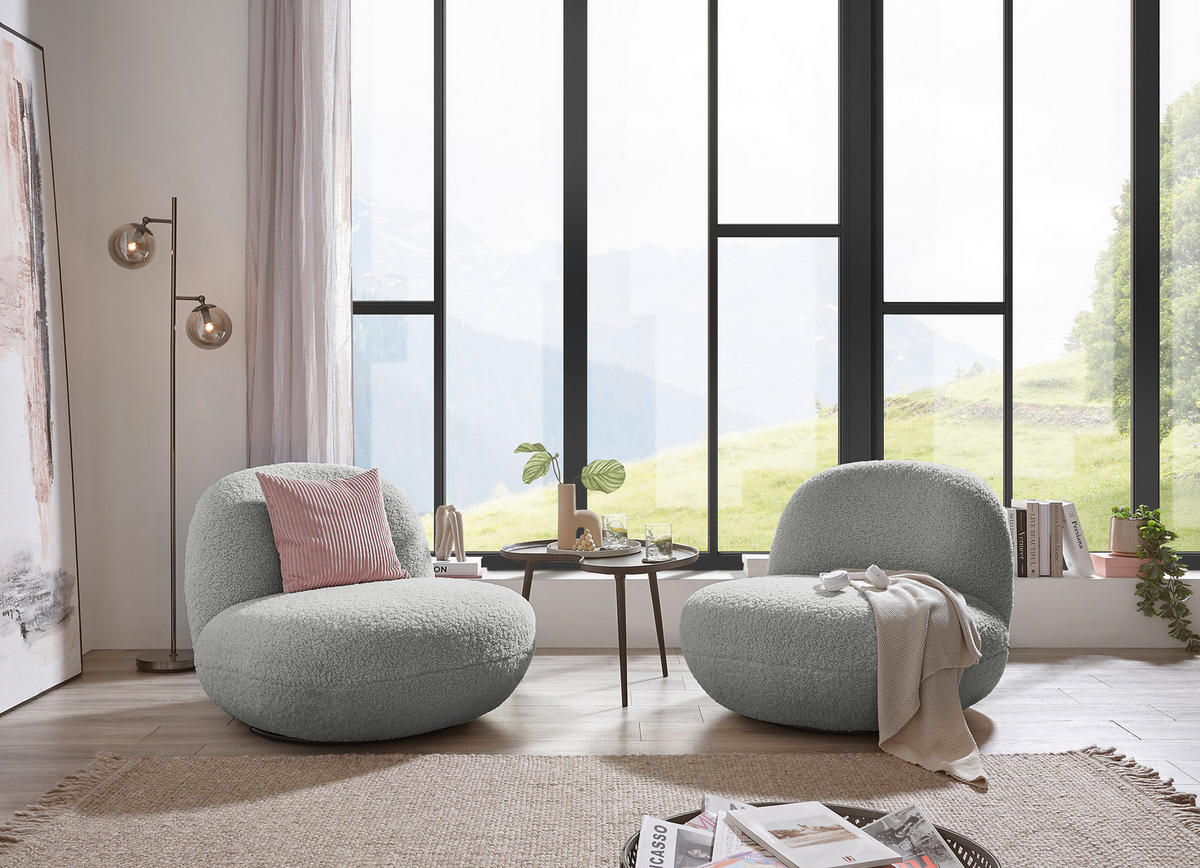 SESSEL in Teddystoff Silberfarben  - Silberfarben/Schwarz, MODERN, Textil/Metall (85/70/99cm) - MID.YOU