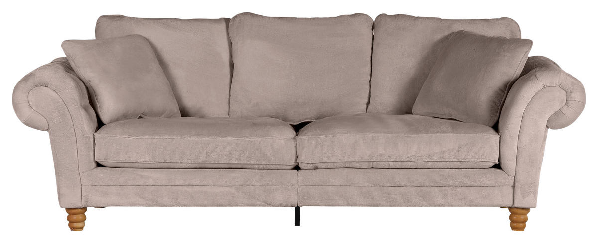 BIG SOFFA i plysch beige  - beige/furufärgad, Trend, trä/textil (273/85/110cm) - MID.YOU