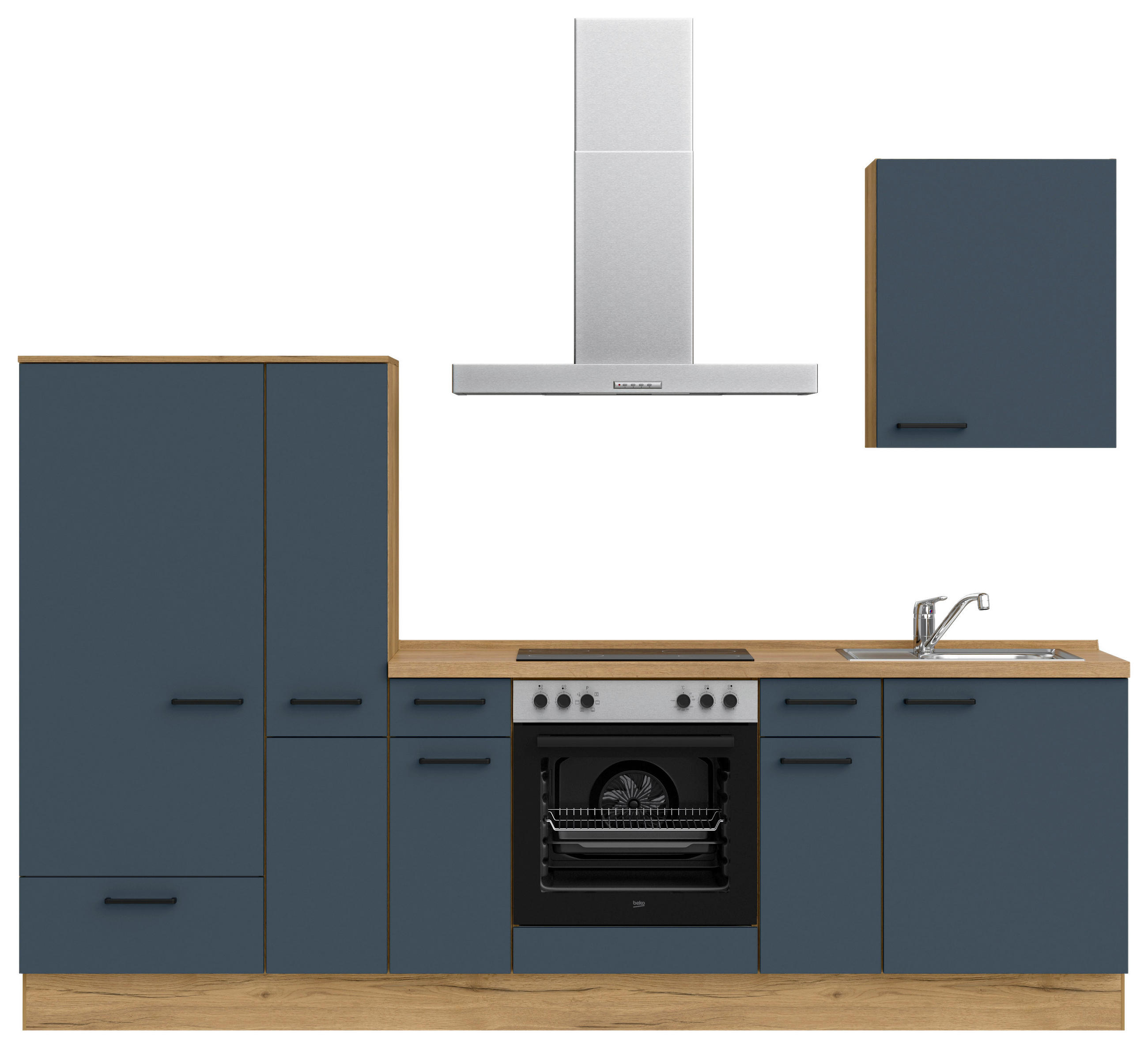 KÜCHENLEERBLOCK 270 cm   in Blau, Eichefarben  - Blau/Eichefarben, MODERN, Holzwerkstoff/Metall (270cm) - Nobilia