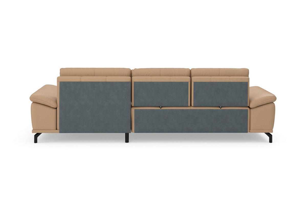 ECKSOFA COSTELLO E Cappuccino Echtleder Nierenkissen, Armteilverstellung, Sitztiefenverstellung  - Schwarz/Cappuccino, Basics, Leder/Textil (301/176cm) - Sit & More