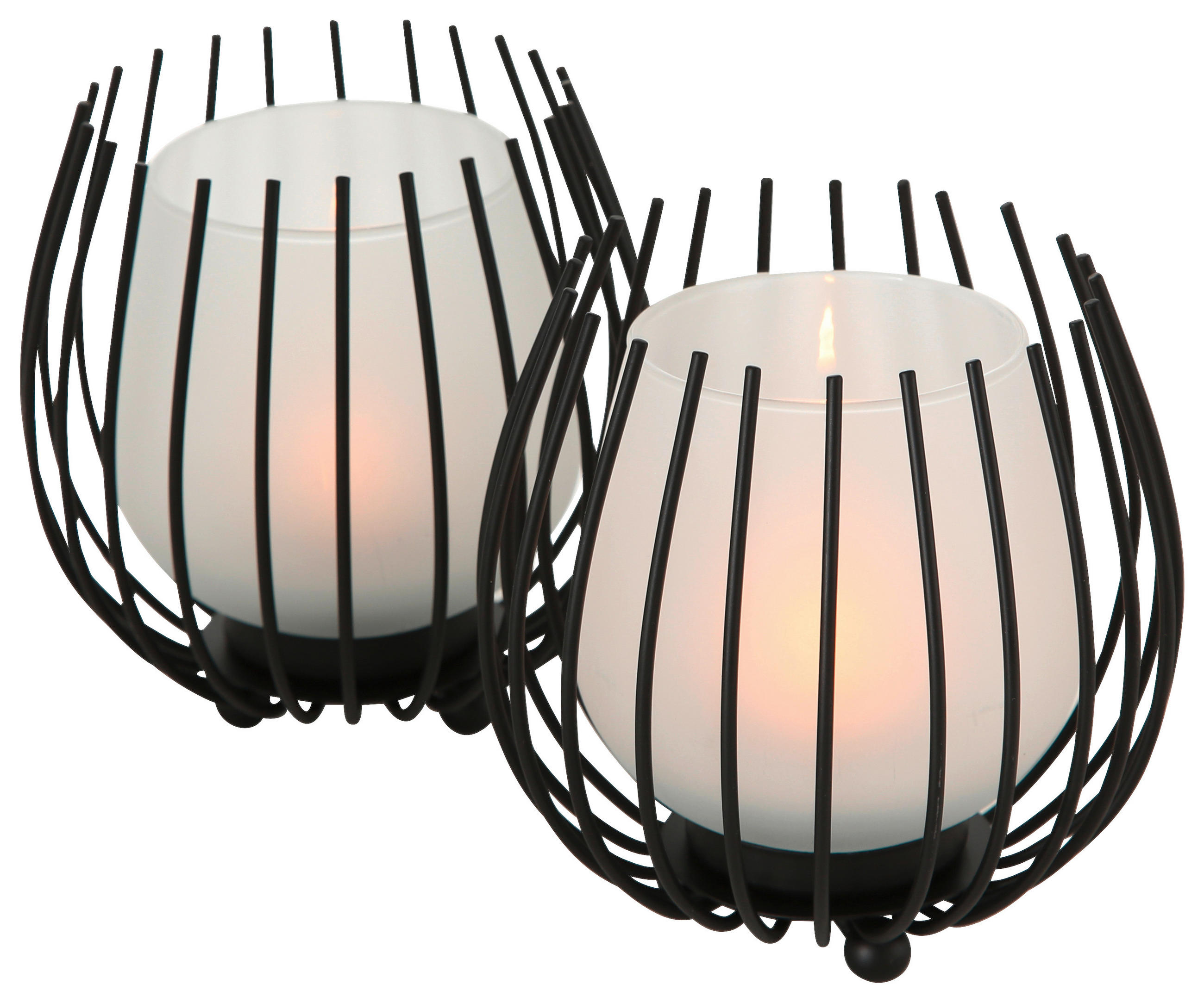 TEELICHTHALTER-SET 2-teilig  - Schwarz, Design, Glas/Metall (12/12cm) - Boltze Home