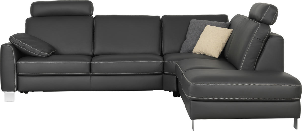ECKSOFA  in Echtleder Anthrazit  - Chromfarben/Anthrazit, Design, Leder/Metall (272/245cm) - Valdera