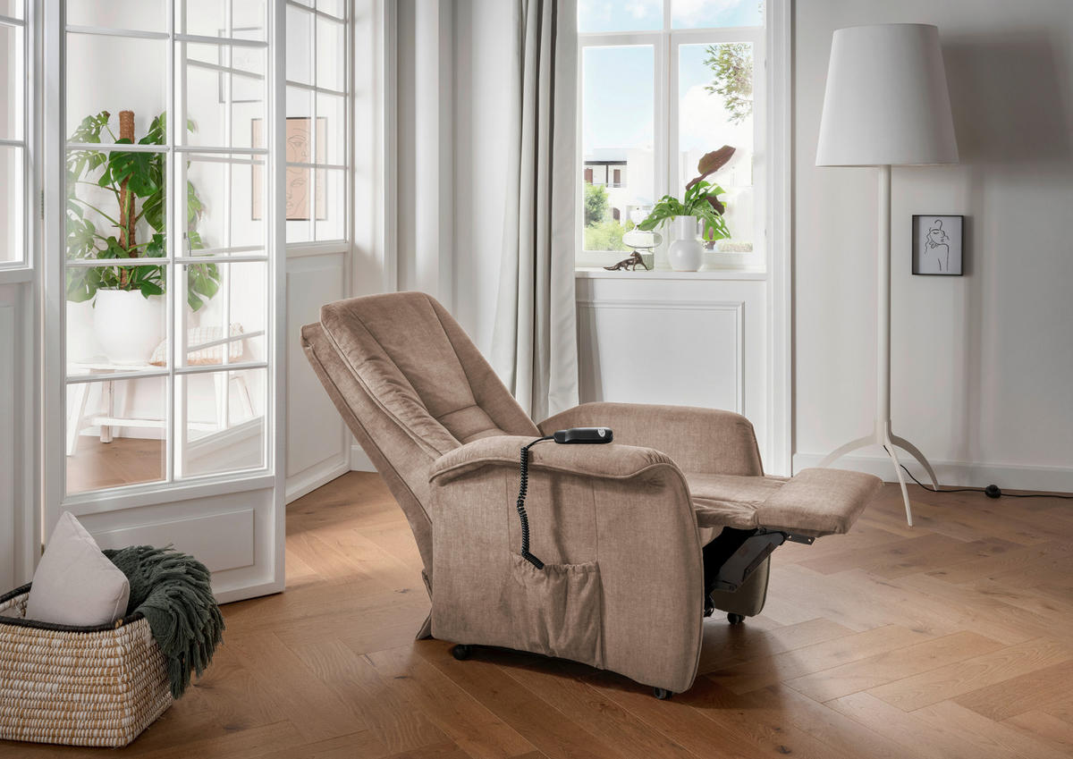 FERNSEHSESSEL in Velours Hellbraun  - Hellbraun/Schwarz, Design, Kunststoff/Textil (77/107/88cm) - Livetastic