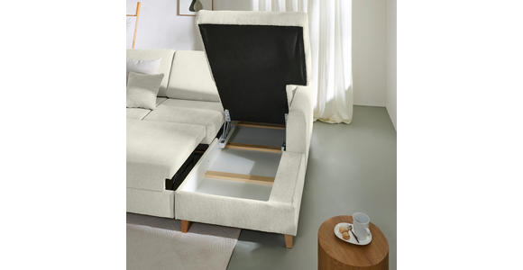 ECKSOFA Creme Flachgewebe  inkl. Bettkasten, Schlaffunktion, Rücken echt, Kopfstütze, Liegefläche im Originalstoff  - Buchefarben/Creme, KONVENTIONELL, Holz/Textil (241/166cm) - Carryhome