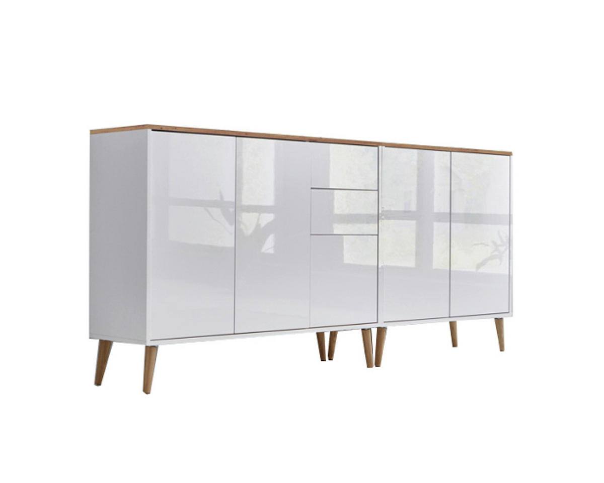 SIDEBOARD Mailand Set 10 + HF  in 184,5/86/33 cm  - Weiß Hochglanz/Eiche Artisan, MODERN, Holz/Holzwerkstoff (184,5/86/33cm) - MID.YOU