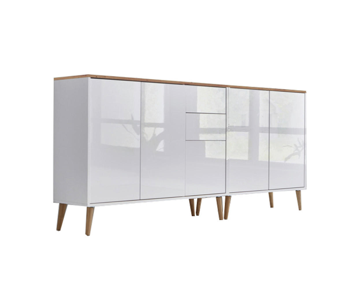 Mid.you Sideboard Mailand Set 10 + HF Weiß, Eiche Artisan, Weiß Hochglanz 184.5x86x33 cm