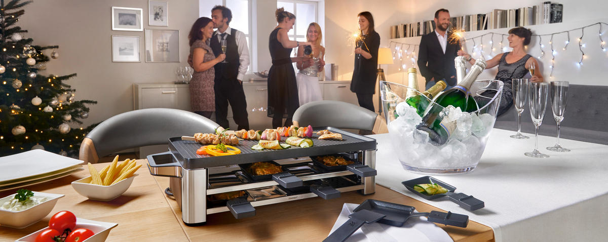 RACLETTE-GRILL Lono  - Edelstahlfarben/Schwarz, Design, Metall (24,1/54,5/13cm) - WMF