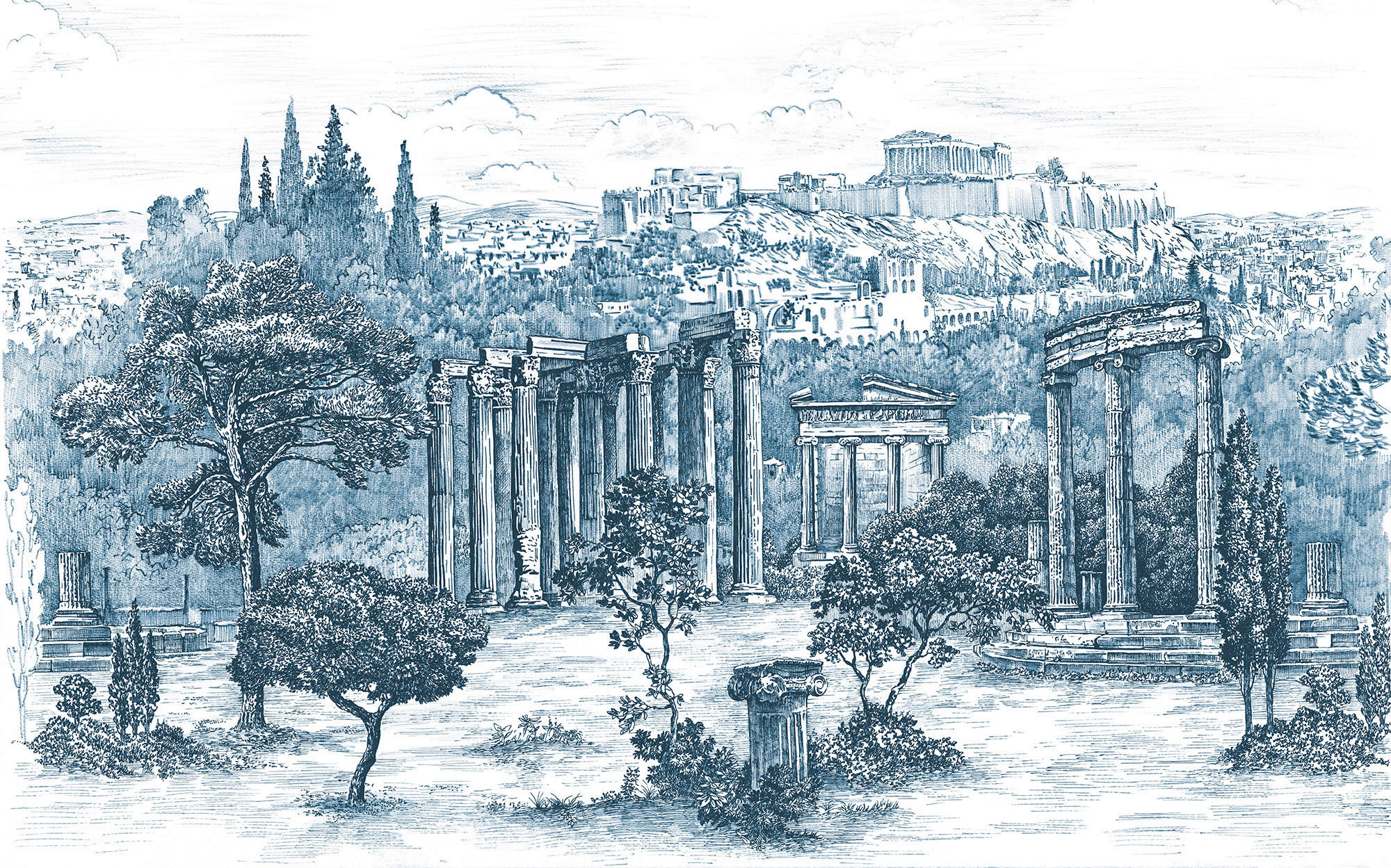 Xora Vliestapete Blau, Weiß 400x250 cm