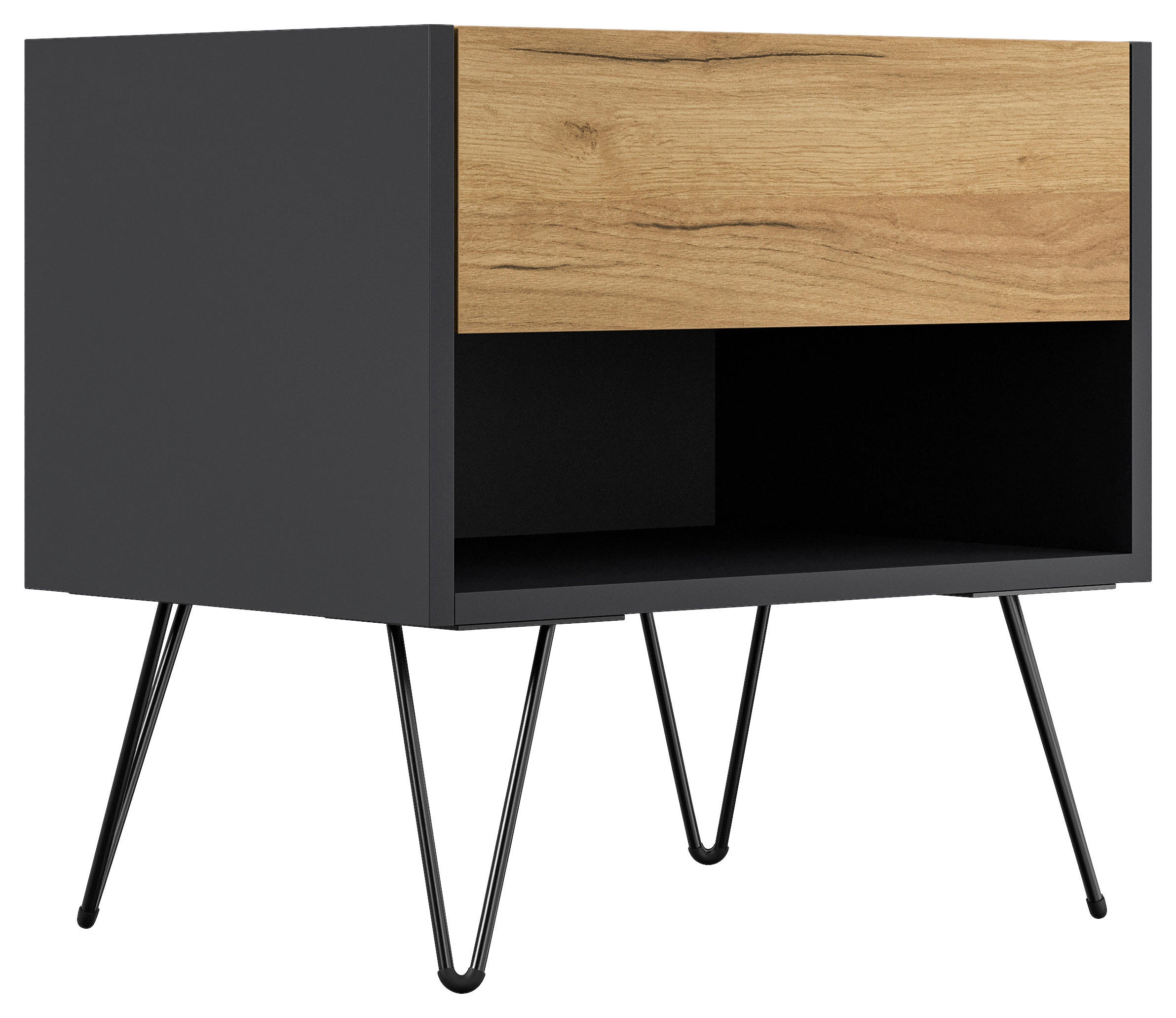 NACHTTISCH 51,2/50/35,6 cm  - Eichefarben/Graphitfarben, Basics, Holzwerkstoff/Metall (51,2/50/35,6cm) - MID.YOU