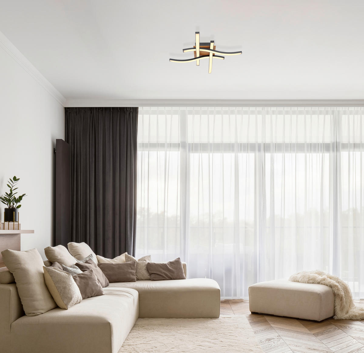 LED-TAKLAMPA 20 W 43/43/7,5 cm  - opal/svart, Design, metall/plast (43/43/7,5cm) - Globo