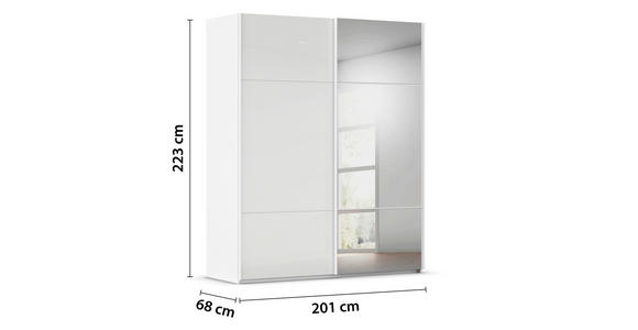 SCHWEBETÜRENSCHRANK 201/223/68 cm 2-türig Weiß - Weiß, KONVENTIONELL, Glas/Holzwerkstoff (201/223/68cm) - Novel