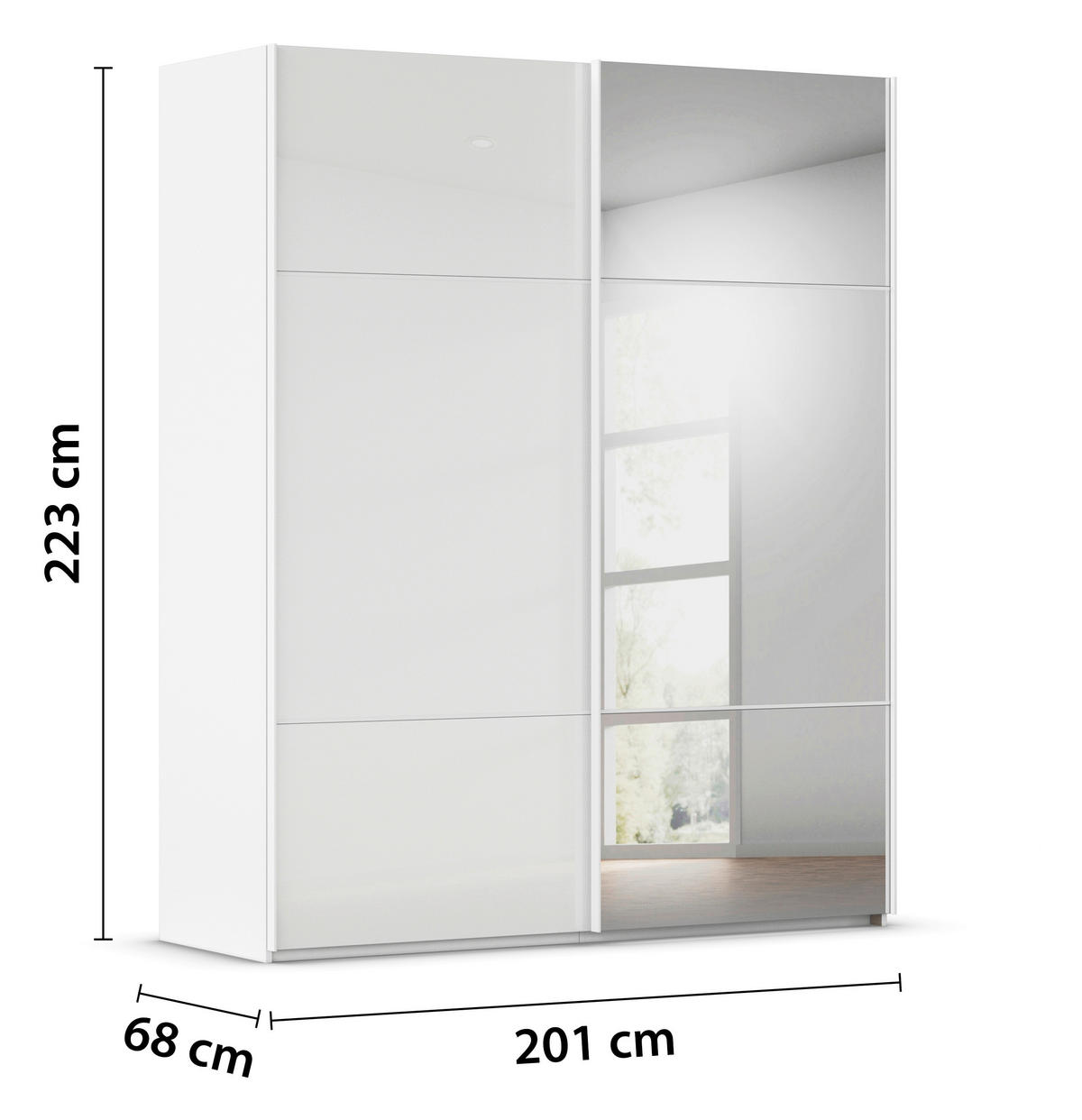 SCHWEBETÜRENSCHRANK 201/223/68 cm 2-türig Weiß  - Weiß, KONVENTIONELL, Glas/Holzwerkstoff (201/223/68cm) - Novel