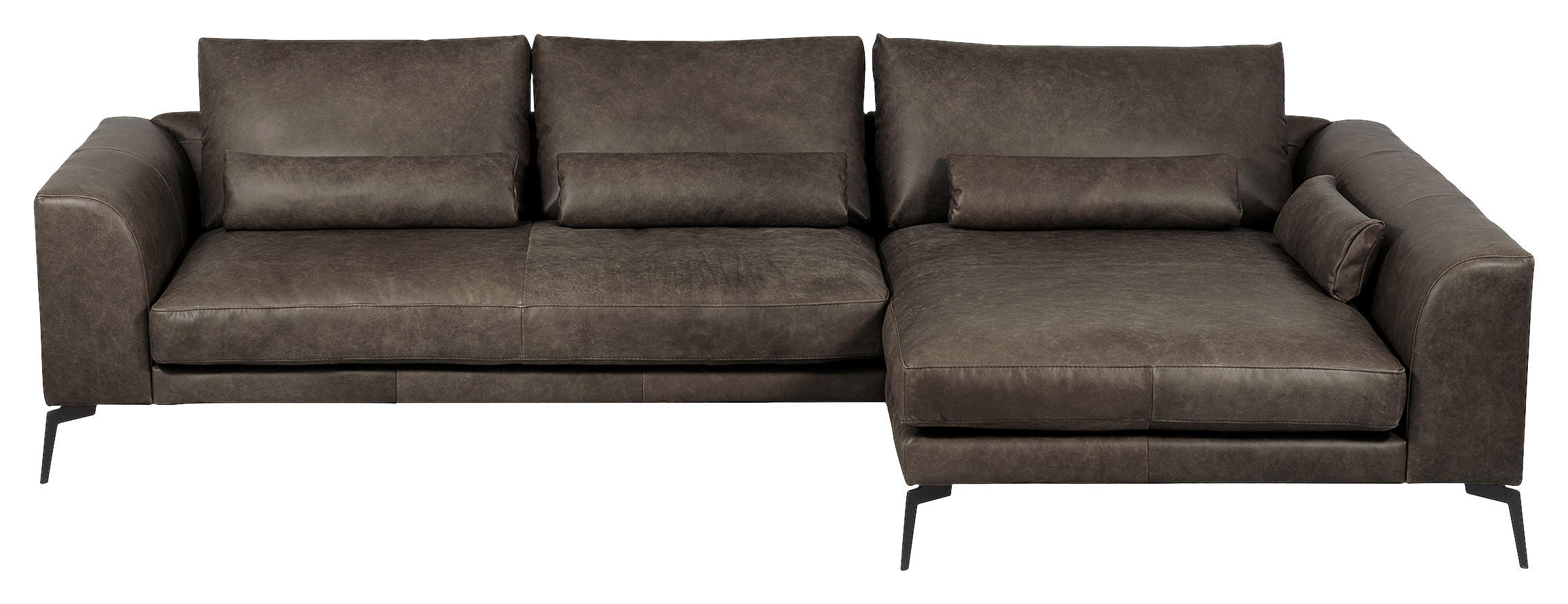 ECKSOFA Fango Echtleder  - Fango/Schwarz, Design, Leder/Metall (313/172cm) - Livetastic
