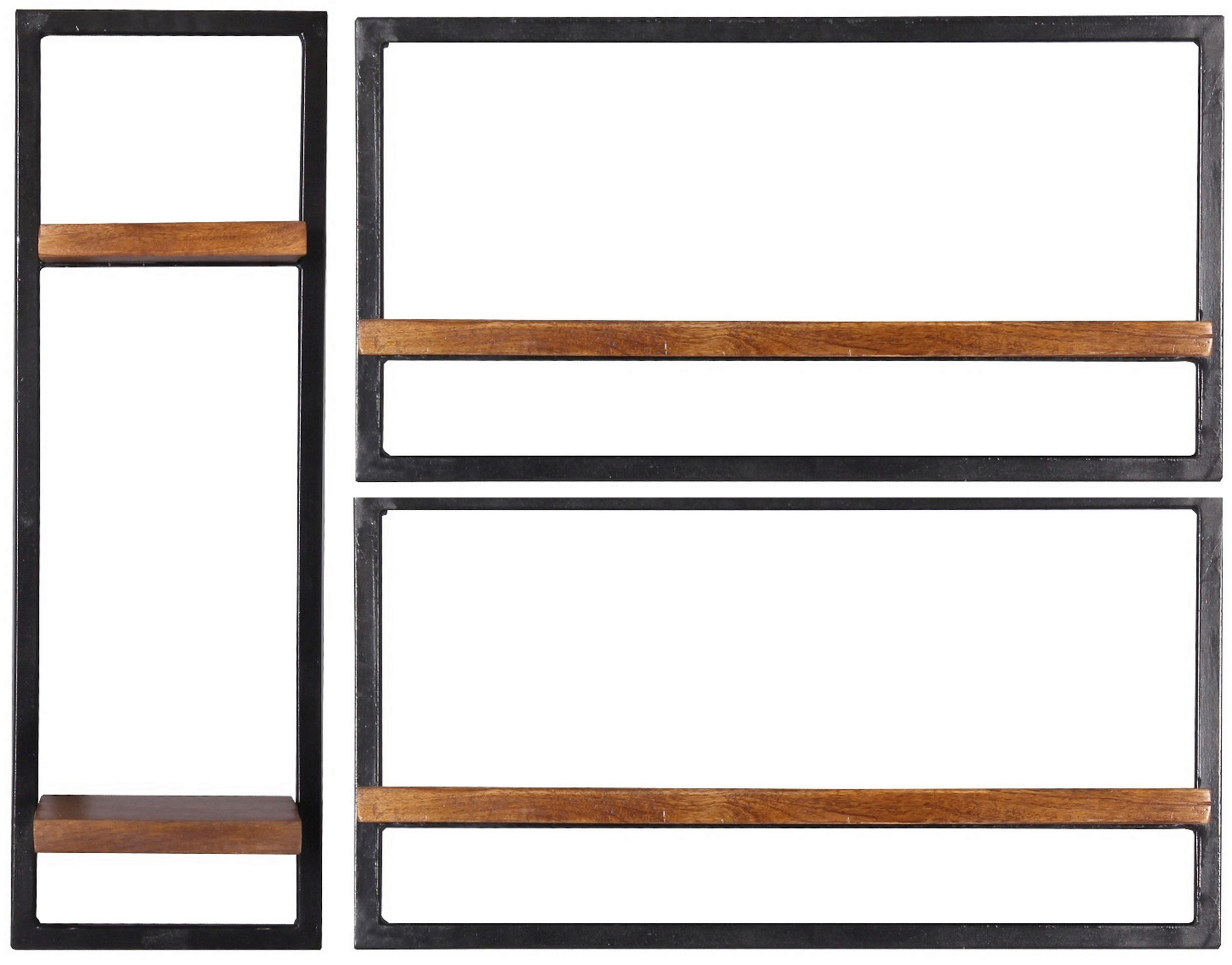 WANDREGALSET 95/75/25 cm  - Schwarz/Naturfarben, Design, Holz/Metall (95/75/25cm) - MID.YOU