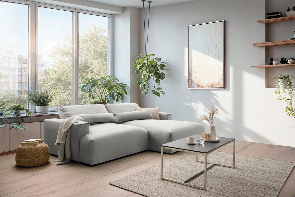 ECKSOFA Struktur Hellgrau  - Hellgrau/Schwarz, Design, Kunststoff/Textil (267/187cm) - Stylife