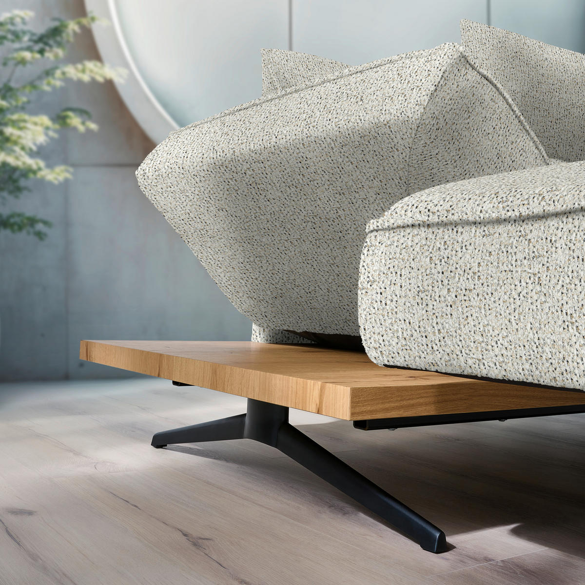 ECKSOFA Chenille Creme  - Creme/Schwarz, Design, Holz/Textil (132/240cm) - Koinor