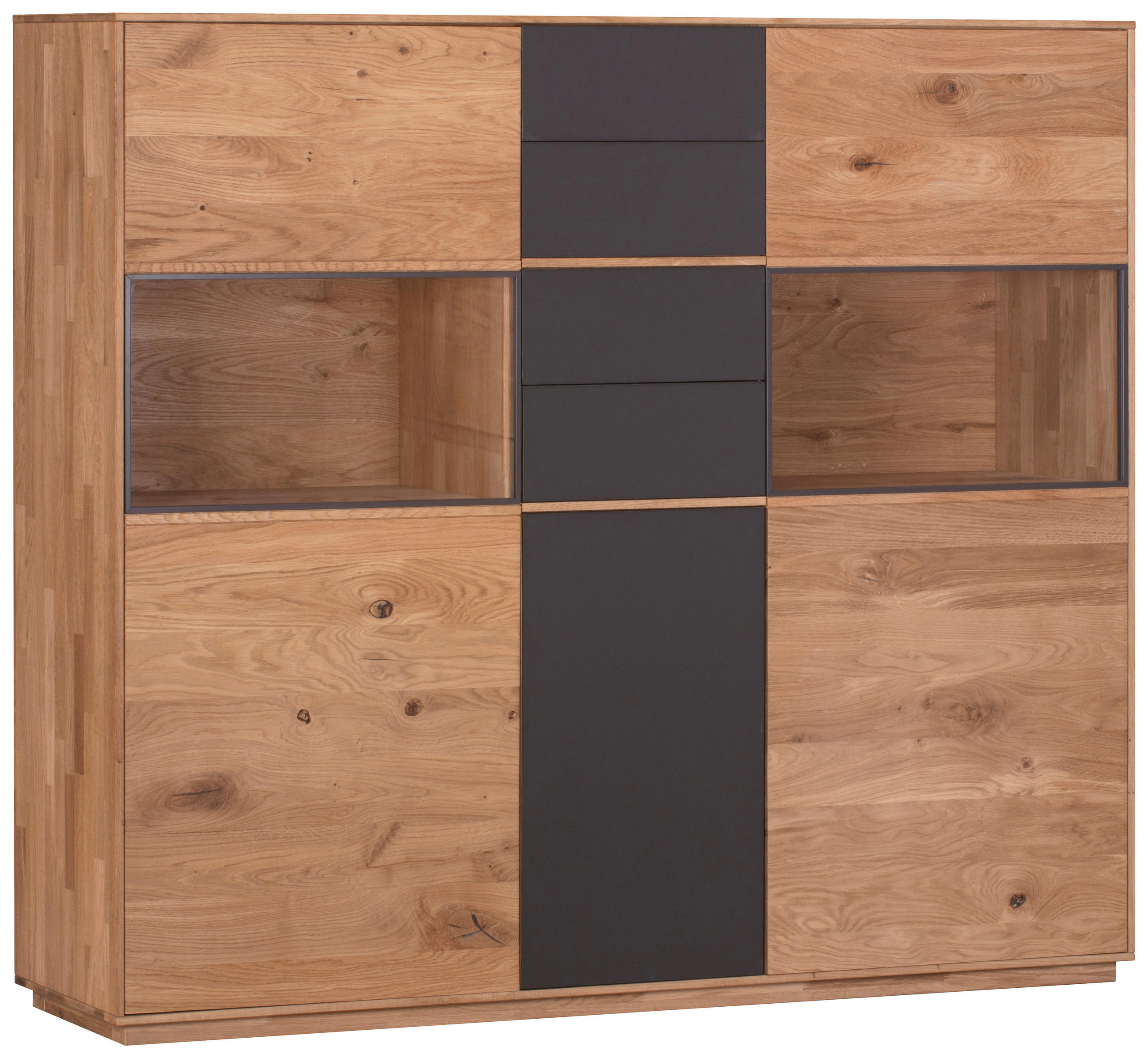 HIGHBOARD Wildeiche massiv Anthrazit, Eichefarben Beleuchtung - Eichefarben/Anthrazit, Natur, Glas/Holz (154/138/42cm) - Waldwelt