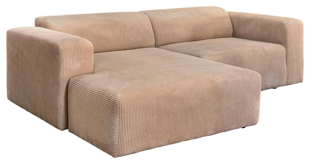 ECKSOFA BASMA Hellbraun Cord  - Hellbraun/Schwarz, Design, Kunststoff/Textil (175/298cm) - P & B