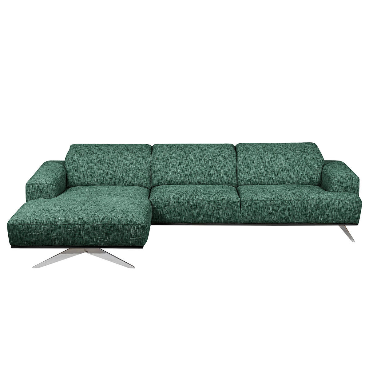 ECKSOFA PORTLAND Grün Struktur Kopfteilverstellung  - Chromfarben/Schwarz, Design, Holz/Textil (187/295cm) - Livetastic